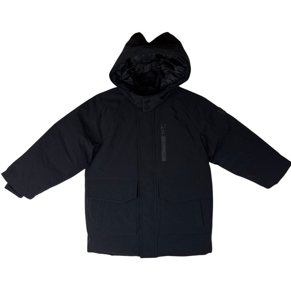 ZARA Boys Down Puffer Parka Size 6-7 Black Water Repellent Hooded Coat